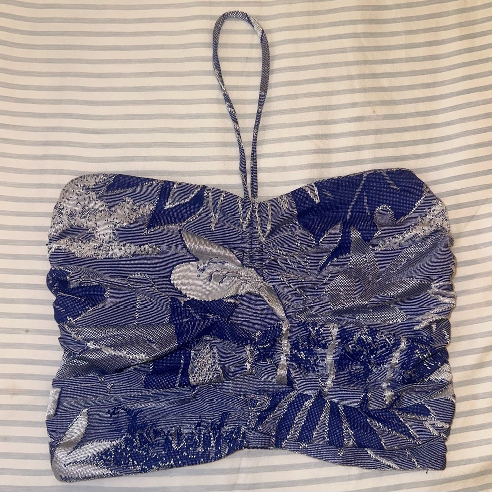 Zara Blue Halter Tank with Cut Outs
